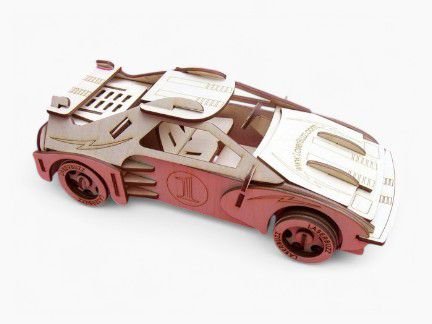 Sports car toy model crafted from eco-friendly sugarcane bagasse