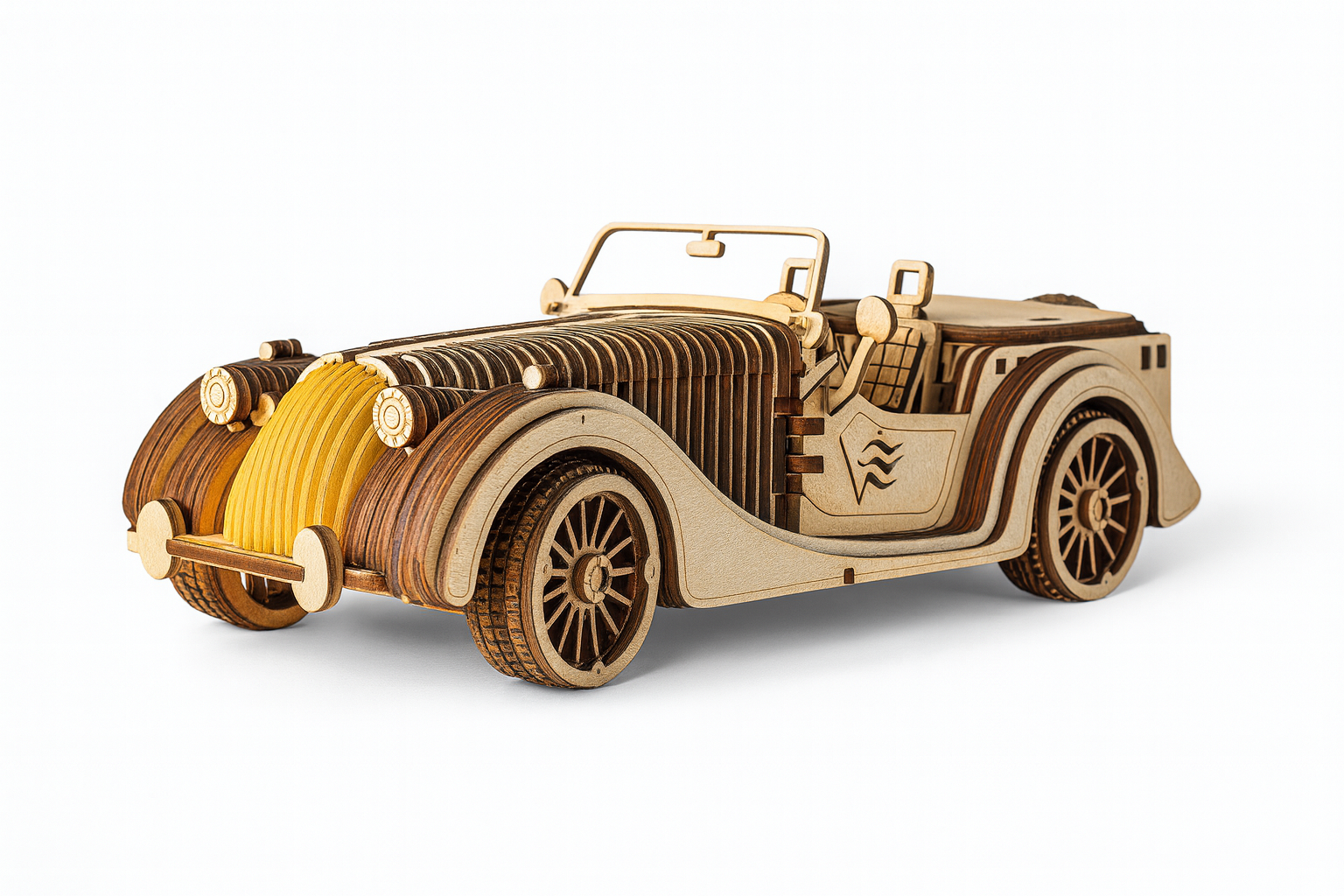 Classic vintage car model toy crafted from eco-friendly sugarcane bagasse